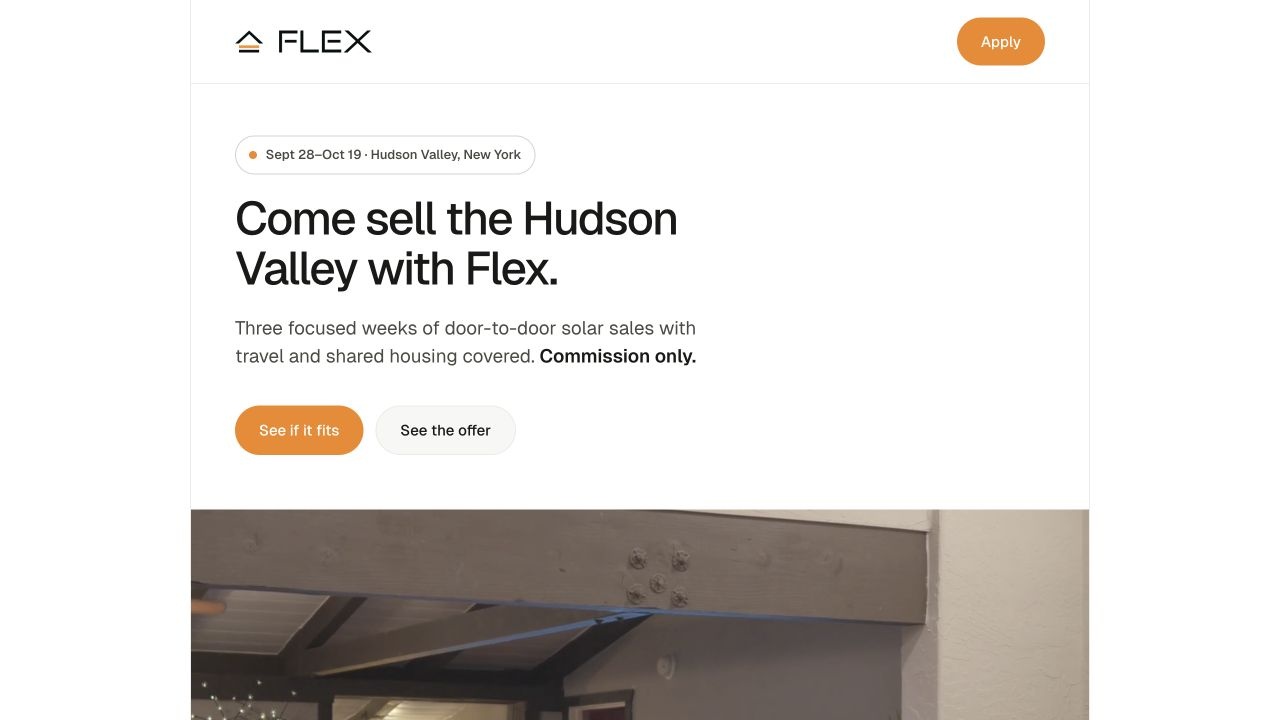 Flex PWR Hudson Valley recruiting landing page for the September 28 to October 19, 2026 campaign, shown as past work.